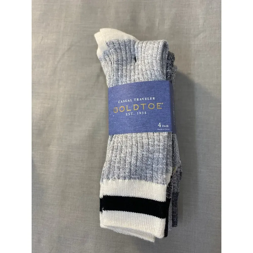 Goldtoe Socks 4 Pair Men's Shoe Size 6-12.5 Casual Traveler Crew NWT Grey Blue